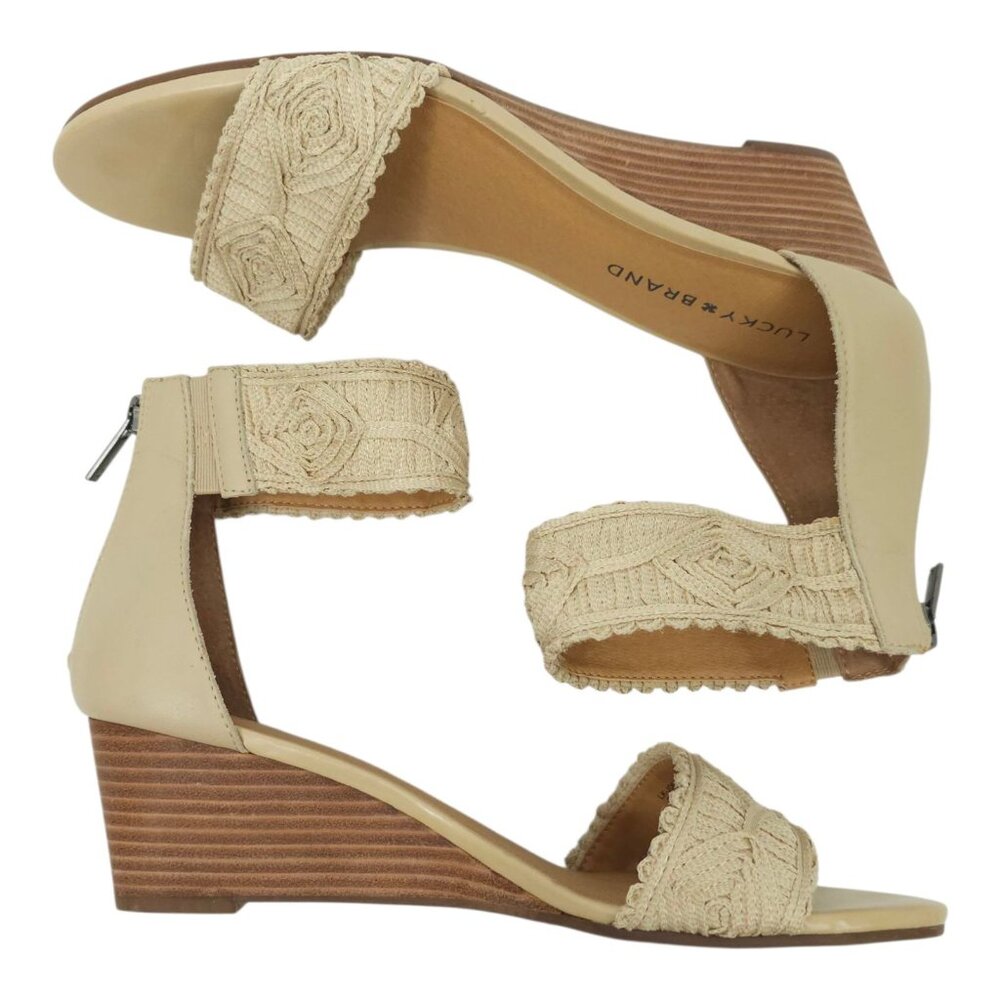 Lucky Brand Joshelle Wedge Heel Sandal Women 8.5 M Ankle Strap Zipper Back - Picture 6 of 15